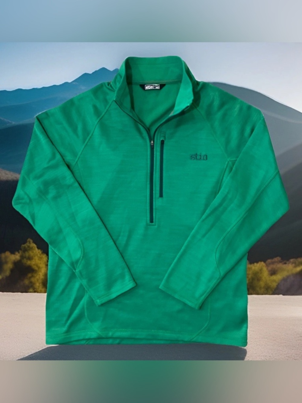 STIO Turpin Green Fleece 1/2 Zip Mens Large Pullover Jacket Hiking Skiing Gorp